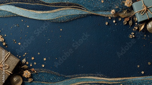 Starlit gold gift array on deep-blue, high-contrast 4K wide-angle, mall window or social cover ad asset