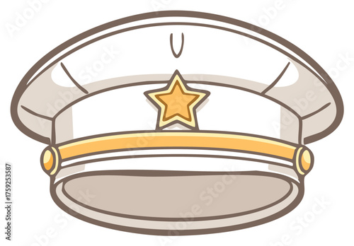 Simple White Cap Toon with Gold Star Illustration Military or Nautical Style