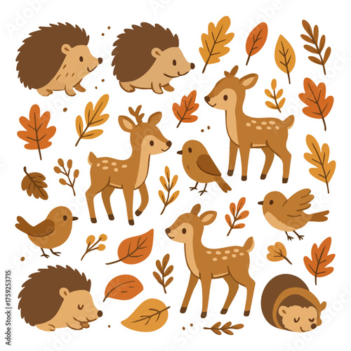 Forest Deer Hedgehog Bird Leaf Animals