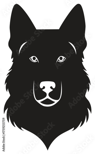 Dog Portrait Silhouette Pet Design Black and White Head Shot Graphic Illustration