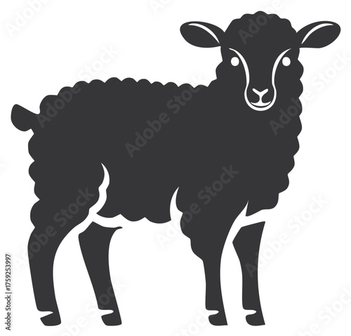 Standing Lamb Vector Illustration. Black Sheep Animal Silhouette