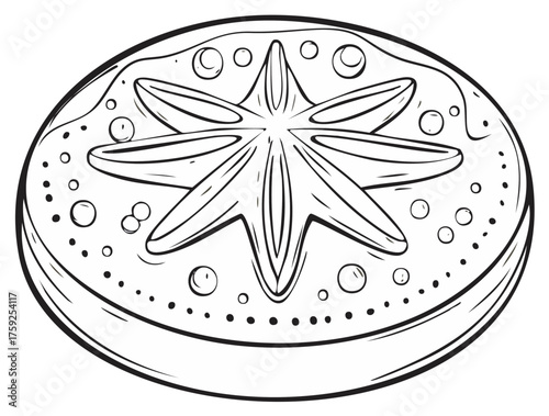 Outlined hard candy with star shape and bubbles illustration on a white background