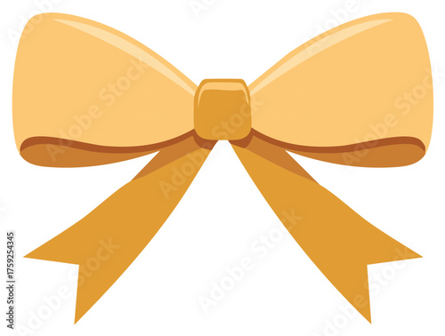 Illustrative gold-tone bow with ribbon tails for gift wrapping, decoration or embellishment