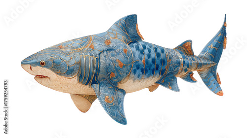 Artistic Illustration of a Colorful Ornamental Shark Design