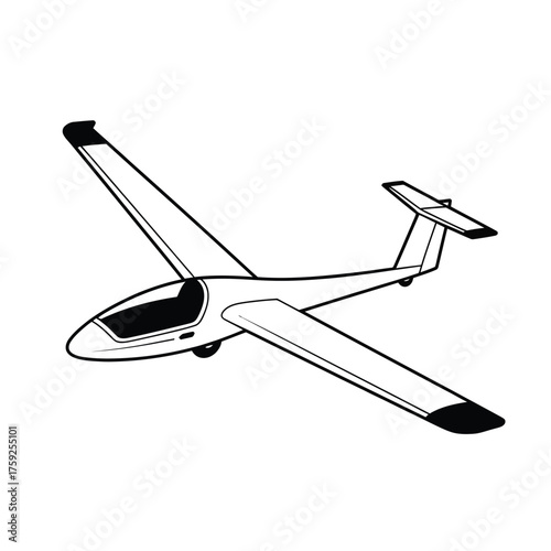 Black and white illustration of a modern glider airplane in flight