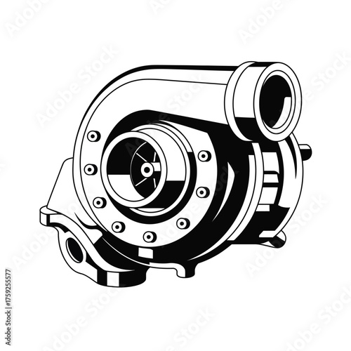 Detailed illustration of a turbocharger on a white background