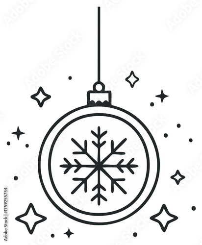 Ornament with snowflake design and sparkling elements, holiday illustration