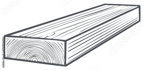 Cross section of a wooden plank with visible grain in a detailed illustration.