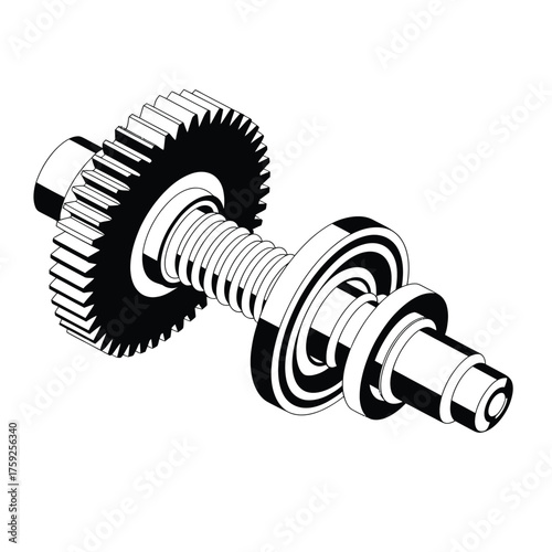 Close up illustration of a mechanical component with gears and bearings