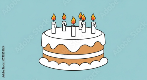 Illustration of a birthday cake with candles, perfect for birthday cards, invitations, or party decorations