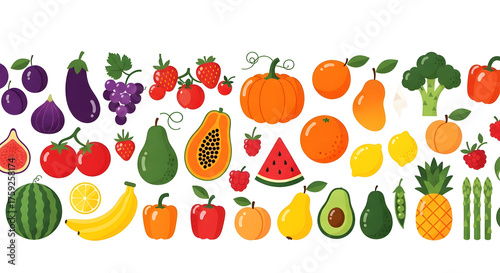 Colorful Autumn Healthy Food Banner: Fresh Fruits and Vegetables Vector Illustration for Nutrition and Well-being