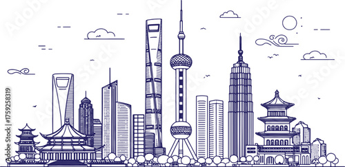 Shanghai Skyline with Oriental Pearl Tower and The Bund – Cultural Cityscape for Tourism, Travel Blogs, and Editorial Use