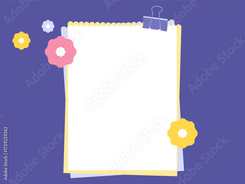 Creative Digital Memo Pad Layout with Floral Accents and a Practical Paperclip
