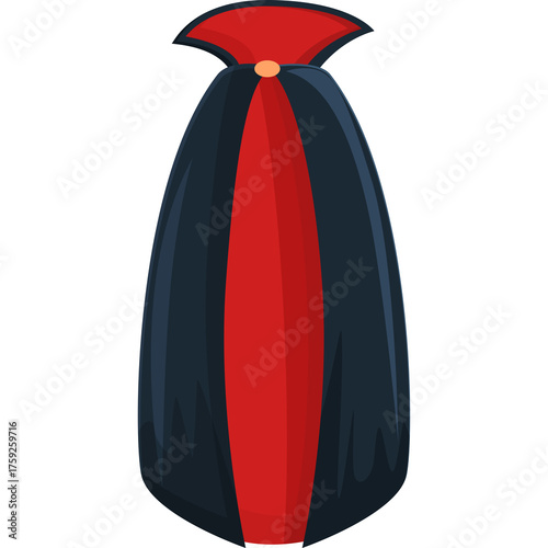 A Black and Red Vampire Cape with a High Collar and Gold Clasp Isolated on White Background