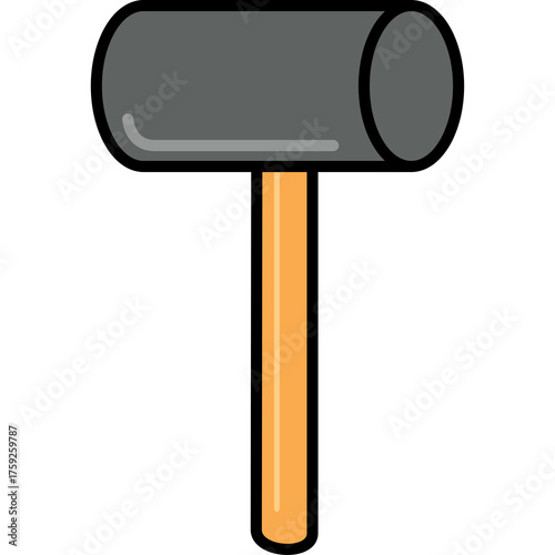 A black grey rubber mallet with a wooden handle isolated on a white background representing a tool for construction and DIY projects