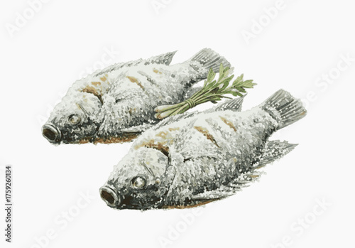 Simple Grilled Catch Salt-Grilled Fish isolated watercolor vector illustration svg