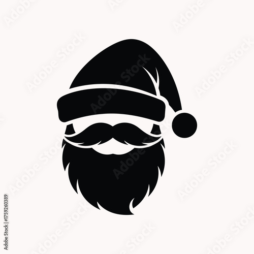 Santa claus face silhouette with beard and hat isolated on white background