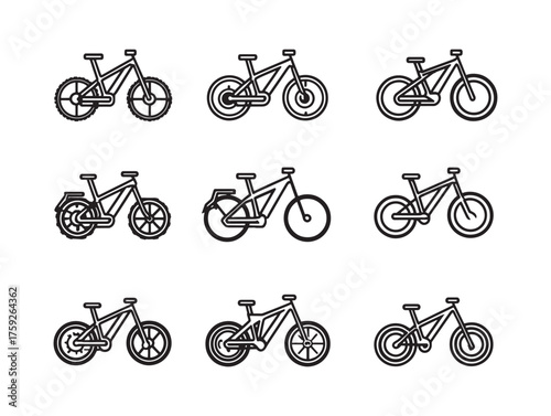 Electric Mountain Bike Line Art Adventure