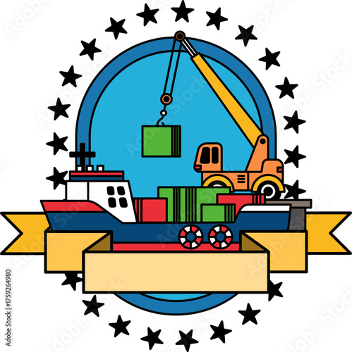 logotype of A cargo ship with a crane