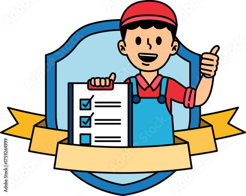 logotype of delivery man holding a clipboard and giving a thumbs up
