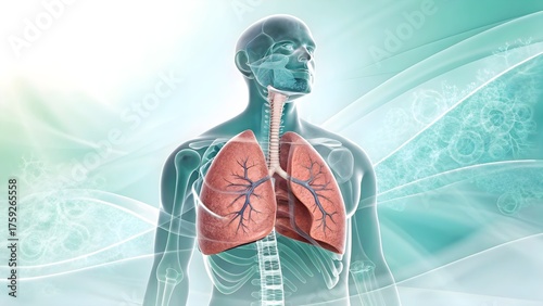 Illustration of human respiratory system with lungs and diaphragm