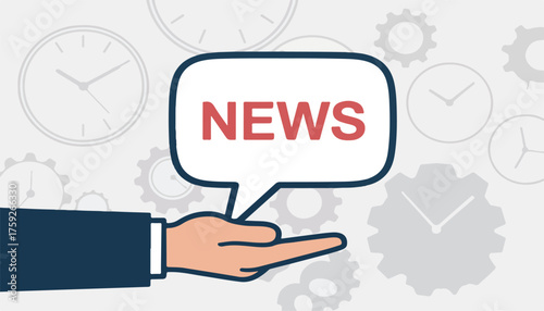 A hand presenting a news speech bubble icon