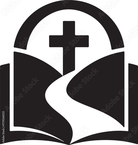 Christian logo design with cross and book isolated on white background for church