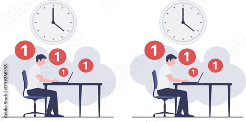 Person working with notifications and clock