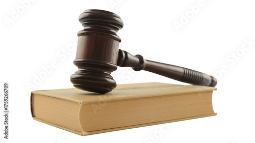 Justice gavel rests on law book, symbolizing legal authority