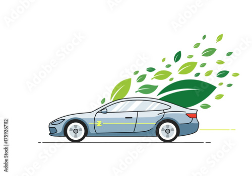 A cartoon car emitting green leaves from its rear end