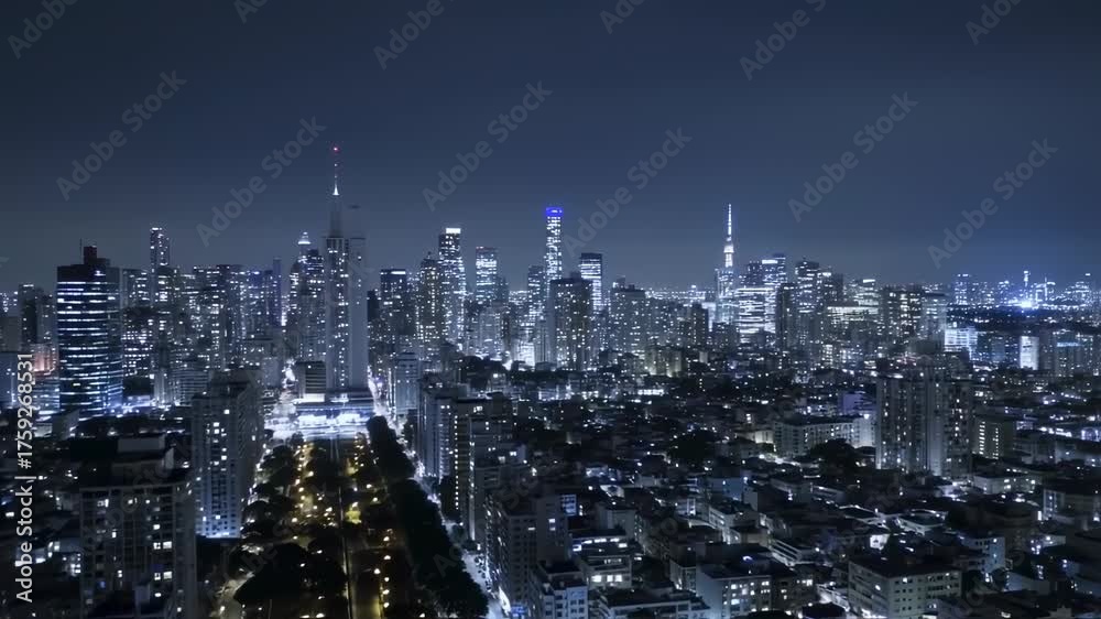 custom made wallpaper toronto digitalNighttime Cityscape - A Stunning View of Illuminated Skyscrapers and Urban Landscape.