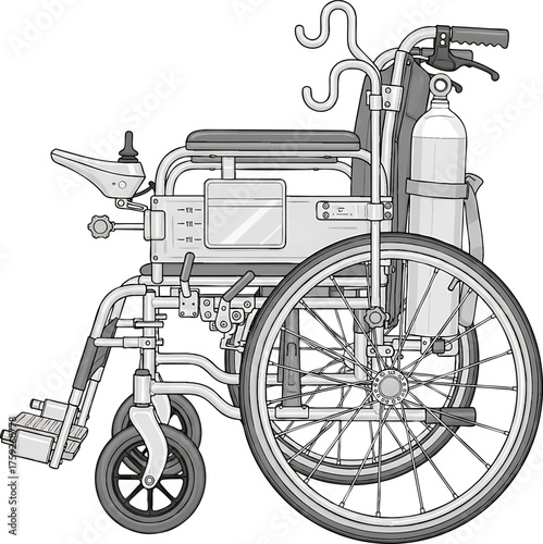 Electric Wheelchair with Oxygen Tank.