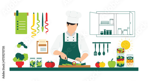 Skilled Chef Prepares Fresh Vegetables for Healthy Meal Preparation
