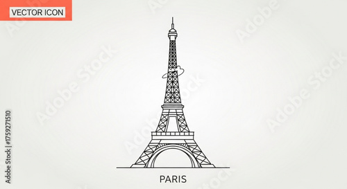 Eiffel tower in paris, france vector illustration of the famous landmark in a simple line art style