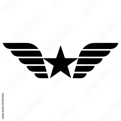 Star with wings isolated on white background represents freedom and achievement in flight