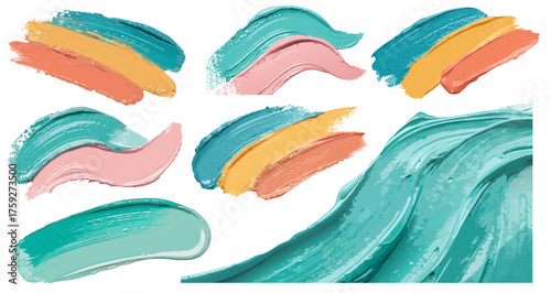 Turquoise pink and gold paint strokes forming dynamic textured composition on white background suitable for abstract templates decorative projects or modern creative design use