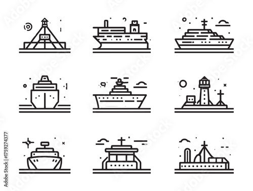 Ferry Crossing Line Art Calm Waters