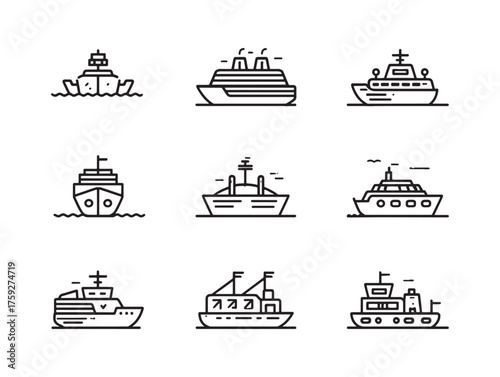Ferry Crossing Line Art Distant Shore