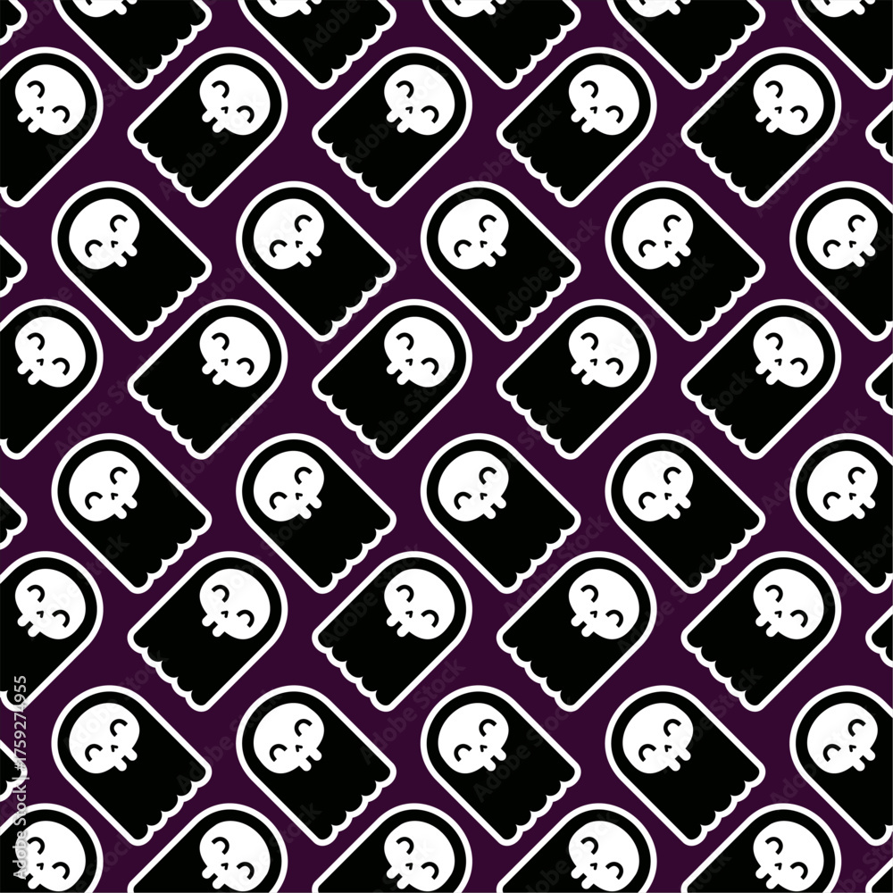 Fototapeta premium Halloween ghost pattern on purple background for spooky holiday designs