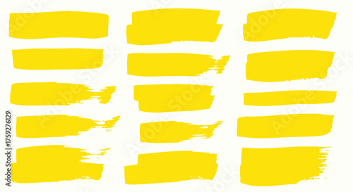 Collection of Bright Yellow Brush Strokes and Painterly Swatches for Graphic Design Applications
