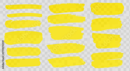 Collection of Bright Yellow Marker Strokes and Highlights on Transparent Background for Design Projects and Presentations