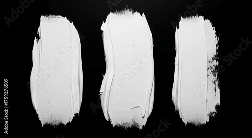 Three Broad White Paint Strokes Across a Dark Background Showing Textured Brush Marks for Artistic Design and Abstract Visuals