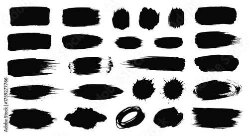 A Collection of Black Ink Brush Stroke Splatter and Paint Splashes Graphic Elements Ideal for Artistic Projects and Design Applications