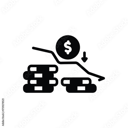 Black solid icon for currency devaluation