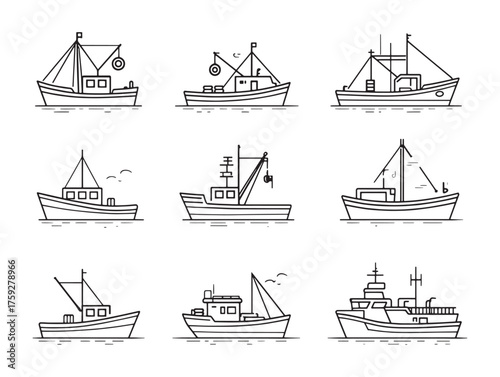 Fishing Boat line art ocean breeze