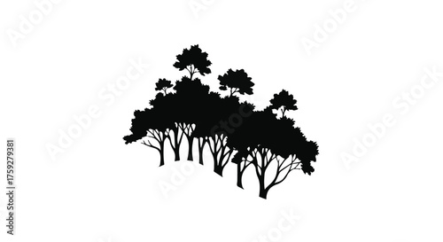 Stylized silhouette of diverse trees against a clean white background