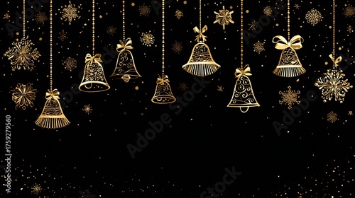 Luxurious Black and Gold Christmas Tree Background Image—Adorned with Shiny Gold Ornaments, Glittering Accents, and Elegant Details, Perfect for Holiday Cards, Festive Decor, Branding