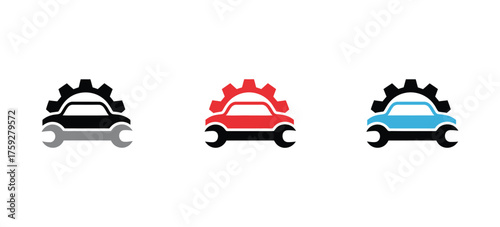 Speed car logo design with gear and wrench icon, symbolizing car repair, garage services, engine fixing, and restoration