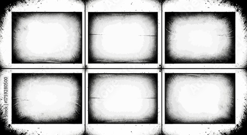 Six Framed Abstract Images with a Distressed Vintage Film Aesthetic Featuring Subtle Horizontal Lines and Dark Vignettes Creating a Grungy and Retro Mood for Graphic Design Projects