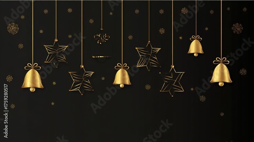 Luxurious Black and Gold Christmas Tree Background Image—Adorned with Shiny Gold Ornaments, Glittering Accents, and Elegant Details, Perfect for Holiday Cards, Festive Decor, Branding